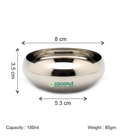 Coconut C17 Rasberry Bowl Set of 6 Stainless Steel Bowls | Available in 100ml, 150ml, 200ml & 300ml Sizes | Mirror Finish Serving Bowls for Snacks, Desserts, Curry, Curd & Daily Use | Rust Proof.