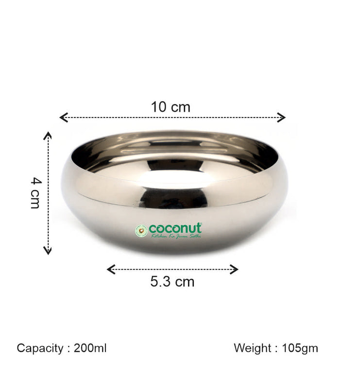 Coconut C17 Rasberry Bowl Set of 6 Stainless Steel Bowls | Available in 100ml, 150ml, 200ml & 300ml Sizes | Mirror Finish Serving Bowls for Snacks, Desserts, Curry, Curd & Daily Use | Rust Proof.