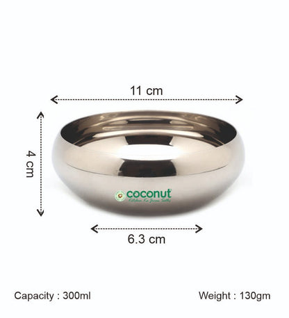 Coconut C17 Rasberry Bowl Set of 6 Stainless Steel Bowls | Available in 100ml, 150ml, 200ml & 300ml Sizes | Mirror Finish Serving Bowls for Snacks, Desserts, Curry, Curd & Daily Use | Rust Proof.