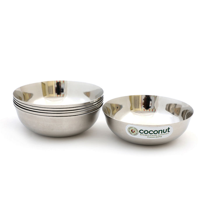 Coconut C20 Marwadi Stainless Steel Bowl Set of 6 | Serving Katori/Vati Set for Snacks, Desserts & Curry | Mirror Finish | Rust Proof | Dishwasher Safe | Available in 100ml, 140ml & 200ml.