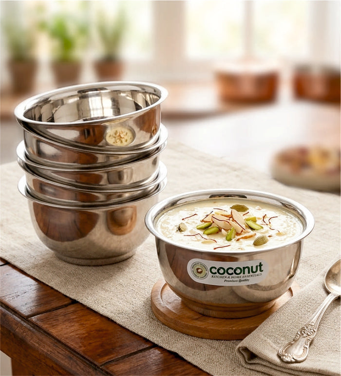 Coconut C21 Lotus Stainless Steel Bowl Set of 6 | Premium Serving Katori/Vati Set | Mirror Finish | Rust Proof | Dishwasher Safe | Available in 100ml, 150ml & 200ml.