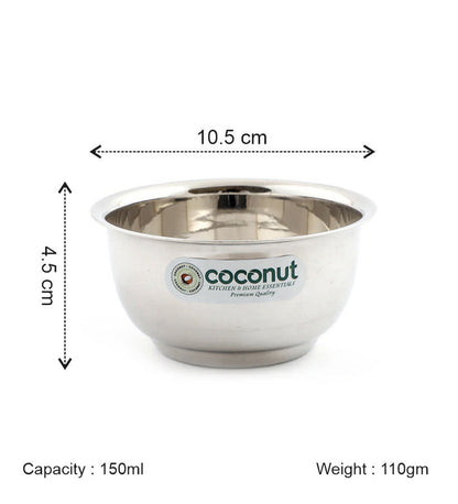Coconut C21 Lotus Stainless Steel Bowl Set of 6 | Premium Serving Katori/Vati Set | Mirror Finish | Rust Proof | Dishwasher Safe | Available in 100ml, 150ml & 200ml.