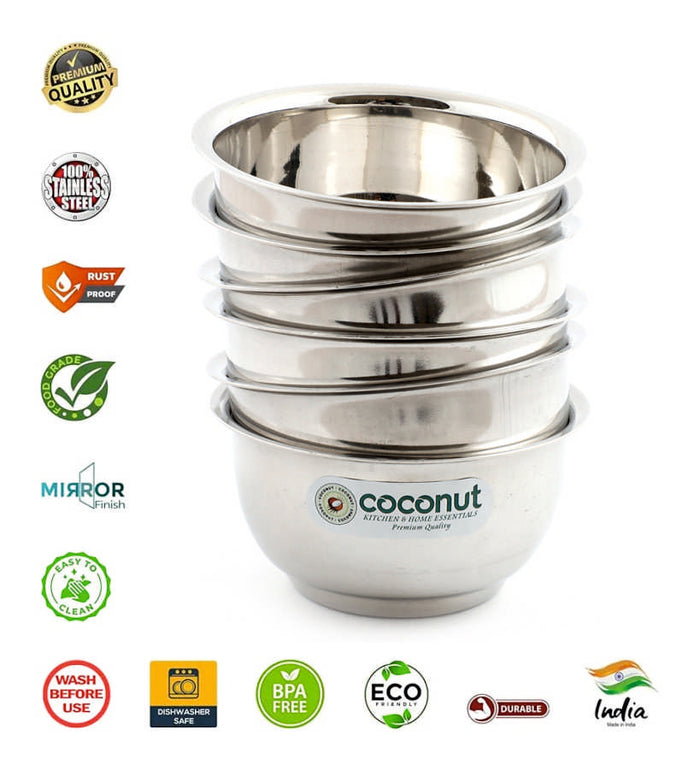 Coconut C21 Lotus Stainless Steel Bowl Set of 6 | Premium Serving Katori/Vati Set | Mirror Finish | Rust Proof | Dishwasher Safe | Available in 100ml, 150ml & 200ml.