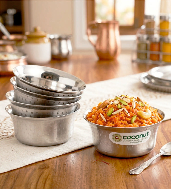 Coconut C23 Shower Pari Stainless Steel Bowl Set of 6 | Premium Serving Katori/Vati Set | Mirror Finish | Rust Proof | Dishwasher Safe | Available in 100ml, 150ml, 200ml & 250ml.