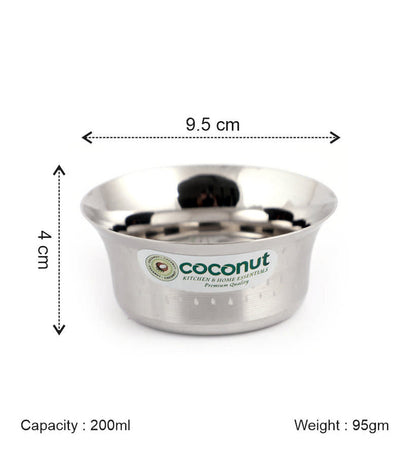 Coconut C23 Shower Pari Stainless Steel Bowl Set of 6 | Premium Serving Katori/Vati Set | Mirror Finish | Rust Proof | Dishwasher Safe | Available in 100ml, 150ml, 200ml & 250ml.