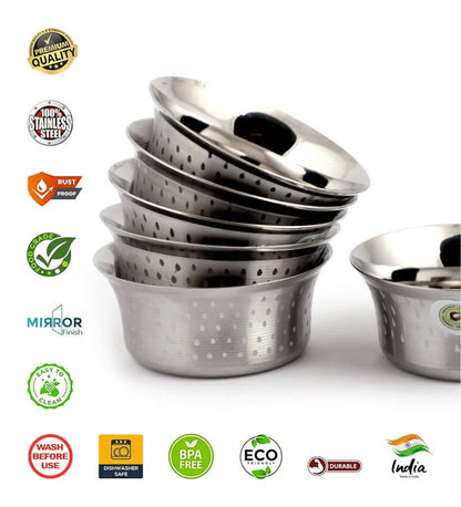 Coconut C23 Shower Pari Stainless Steel Bowl Set of 6 | Premium Serving Katori/Vati Set | Mirror Finish | Rust Proof | Dishwasher Safe | Available in 100ml, 150ml, 200ml & 250ml.