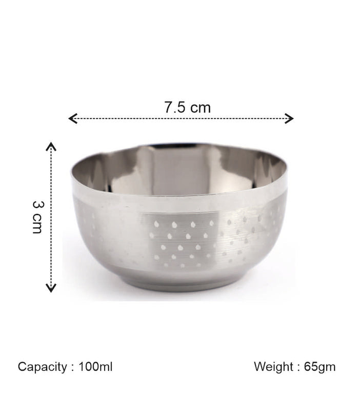 Coconut C24 Shower Deluxe Apple Vati Set of 6 Stainless Steel Bowls | Available in 100ml, 140ml, 175ml & 200ml Sizes | Mirror Finish Serving Katori for Snacks, Sweets, Desserts & Daily Use | Rust Proof.