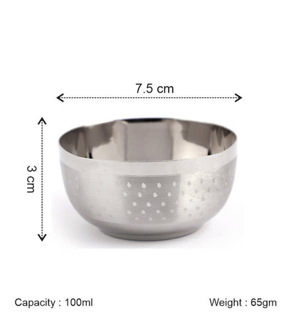 Coconut C24 Shower Deluxe Apple Vati Set of 6 Stainless Steel Bowls | Available in 100ml, 140ml, 175ml & 200ml Sizes | Mirror Finish Serving Katori for Snacks, Sweets, Desserts & Daily Use | Rust Proof.