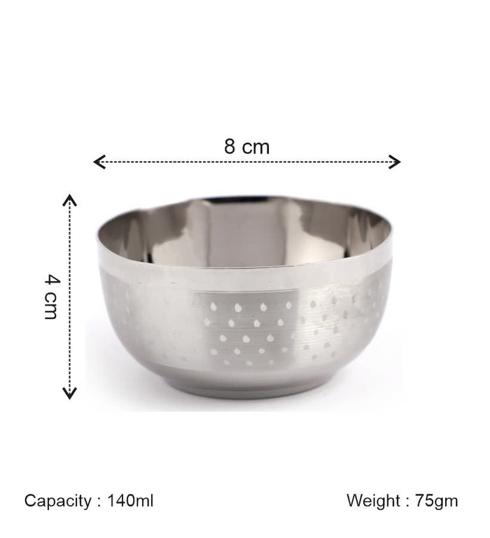 Coconut C24 Shower Deluxe Apple Vati Set of 6 Stainless Steel Bowls | Available in 100ml, 140ml, 175ml & 200ml Sizes | Mirror Finish Serving Katori for Snacks, Sweets, Desserts & Daily Use | Rust Proof.