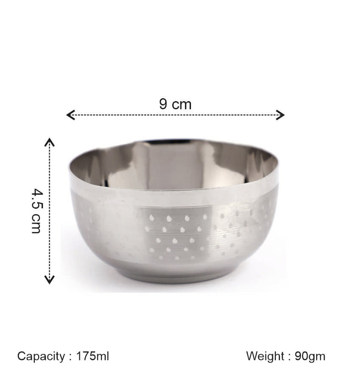 Coconut C24 Shower Deluxe Apple Vati Set of 6 Stainless Steel Bowls | Available in 100ml, 140ml, 175ml & 200ml Sizes | Mirror Finish Serving Katori for Snacks, Sweets, Desserts & Daily Use | Rust Proof.