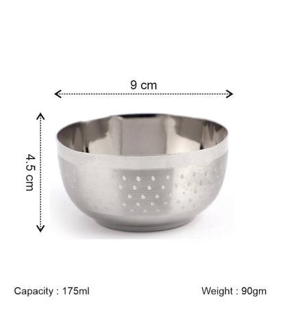 Coconut C24 Shower Deluxe Apple Vati Set of 6 Stainless Steel Bowls | Available in 100ml, 140ml, 175ml & 200ml Sizes | Mirror Finish Serving Katori for Snacks, Sweets, Desserts & Daily Use | Rust Proof.