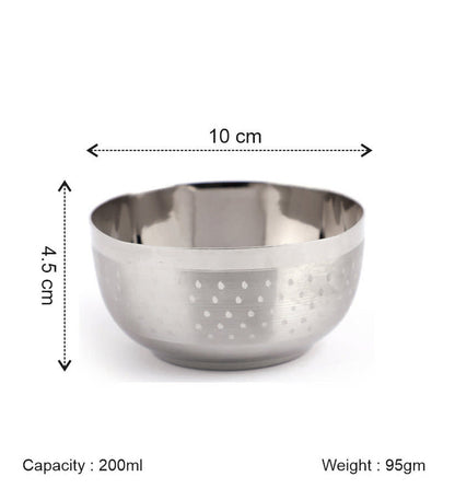 Coconut C24 Shower Deluxe Apple Vati Set of 6 Stainless Steel Bowls | Available in 100ml, 140ml, 175ml & 200ml Sizes | Mirror Finish Serving Katori for Snacks, Sweets, Desserts & Daily Use | Rust Proof.