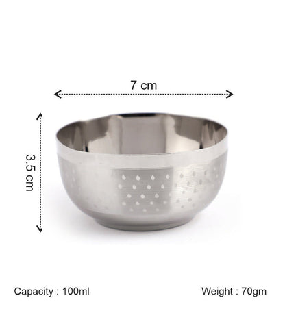 Coconut C25 Square Shower Apple Vati Set of 6 Stainless Steel Bowls | Available in 100ml, 140ml, 200ml & 250ml Sizes | Mirror Finish Katori Set for Snacks, Desserts, Curry & Daily Use | Rust Proof Steel Bowls.