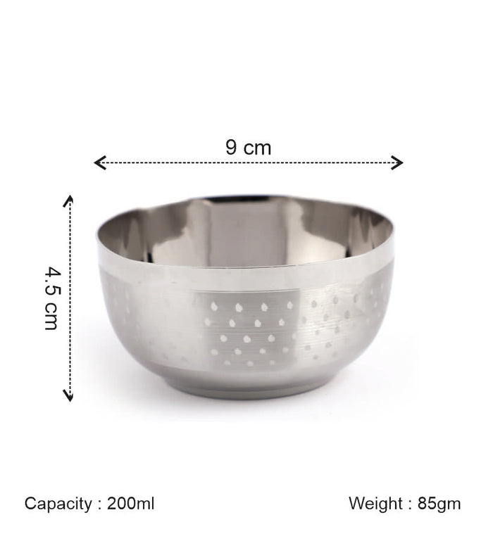 Coconut C25 Square Shower Apple Vati Set of 6 Stainless Steel Bowls | Available in 100ml, 140ml, 200ml & 250ml Sizes | Mirror Finish Katori Set for Snacks, Desserts, Curry & Daily Use | Rust Proof Steel Bowls.