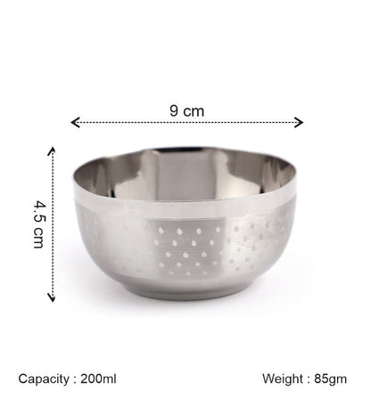 Coconut C25 Square Shower Apple Vati Set of 6 Stainless Steel Bowls | Available in 100ml, 140ml, 200ml & 250ml Sizes | Mirror Finish Katori Set for Snacks, Desserts, Curry & Daily Use | Rust Proof Steel Bowls.