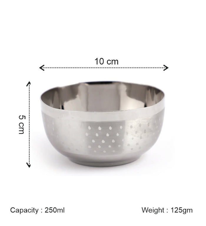 Coconut C25 Square Shower Apple Vati Set of 6 Stainless Steel Bowls | Available in 100ml, 140ml, 200ml & 250ml Sizes | Mirror Finish Katori Set for Snacks, Desserts, Curry & Daily Use | Rust Proof Steel Bowls.