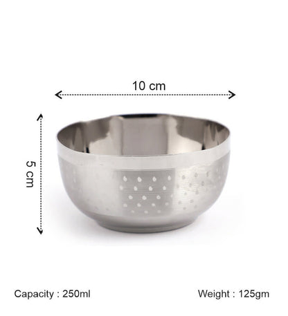 Coconut C25 Square Shower Apple Vati Set of 6 Stainless Steel Bowls | Available in 100ml, 140ml, 200ml & 250ml Sizes | Mirror Finish Katori Set for Snacks, Desserts, Curry & Daily Use | Rust Proof Steel Bowls.