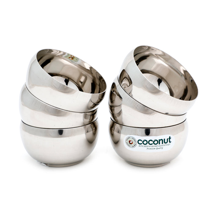 Coconut C3 Deluxe Apple Vati Set of 6 | Stainless Steel Serving Bowls (100ml/150ml/170ml/200ml) | Mirror Finish, Rust-Proof, Food Grade Katori Set for Kitchen & Dining.