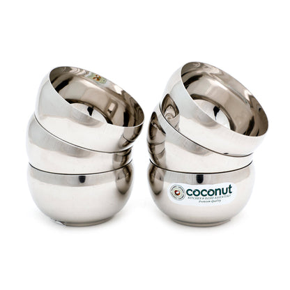Coconut C3 Deluxe Apple Vati Set of 6 | Stainless Steel Serving Bowls (100ml/150ml/170ml/200ml) | Mirror Finish, Rust-Proof, Food Grade Katori Set for Kitchen & Dining.
