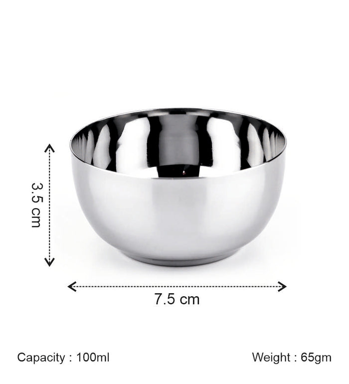 Coconut C3 Deluxe Apple Vati Set of 6 | Stainless Steel Serving Bowls (100ml/150ml/170ml/200ml) | Mirror Finish, Rust-Proof, Food Grade Katori Set for Kitchen & Dining.