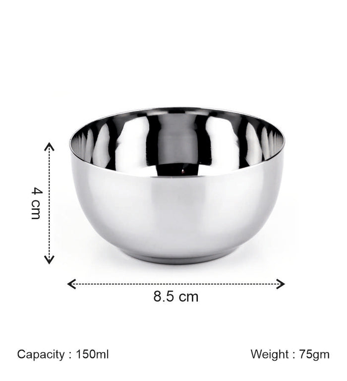 Coconut C3 Deluxe Apple Vati Set of 6 | Stainless Steel Serving Bowls (100ml/150ml/170ml/200ml) | Mirror Finish, Rust-Proof, Food Grade Katori Set for Kitchen & Dining.