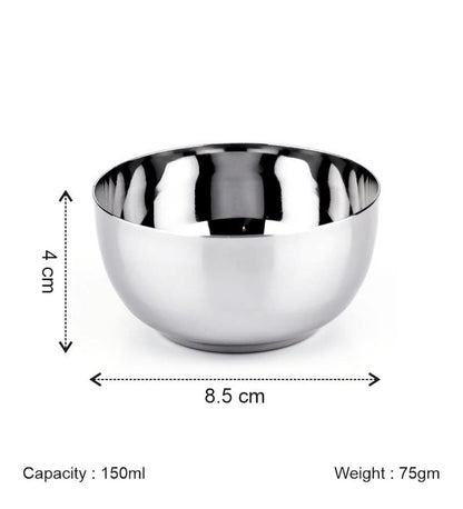 Coconut C3 Deluxe Apple Vati Set of 6 | Stainless Steel Serving Bowls (100ml/150ml/170ml/200ml) | Mirror Finish, Rust-Proof, Food Grade Katori Set for Kitchen & Dining.