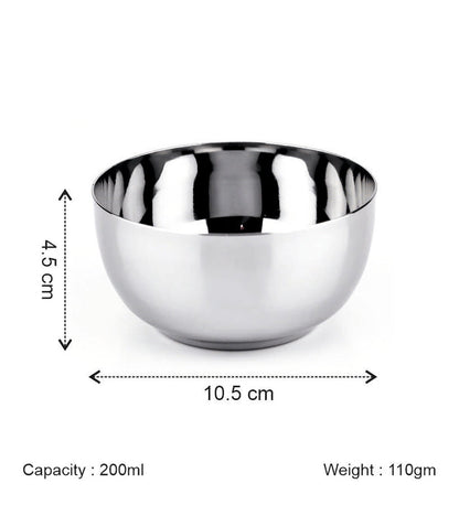 Coconut C3 Deluxe Apple Vati Set of 6 | Stainless Steel Serving Bowls (100ml/150ml/170ml/200ml) | Mirror Finish, Rust-Proof, Food Grade Katori Set for Kitchen & Dining.