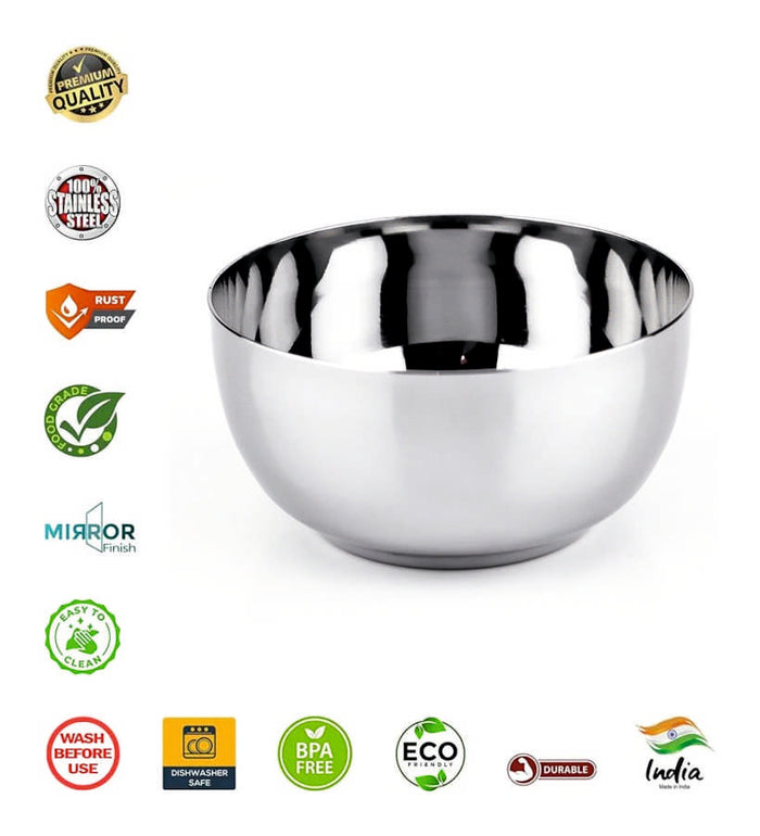Coconut C3 Deluxe Apple Vati Set of 6 | Stainless Steel Serving Bowls (100ml/150ml/170ml/200ml) | Mirror Finish, Rust-Proof, Food Grade Katori Set for Kitchen & Dining.