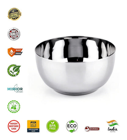 Coconut C3 Deluxe Apple Vati Set of 6 | Stainless Steel Serving Bowls (100ml/150ml/170ml/200ml) | Mirror Finish, Rust-Proof, Food Grade Katori Set for Kitchen & Dining.