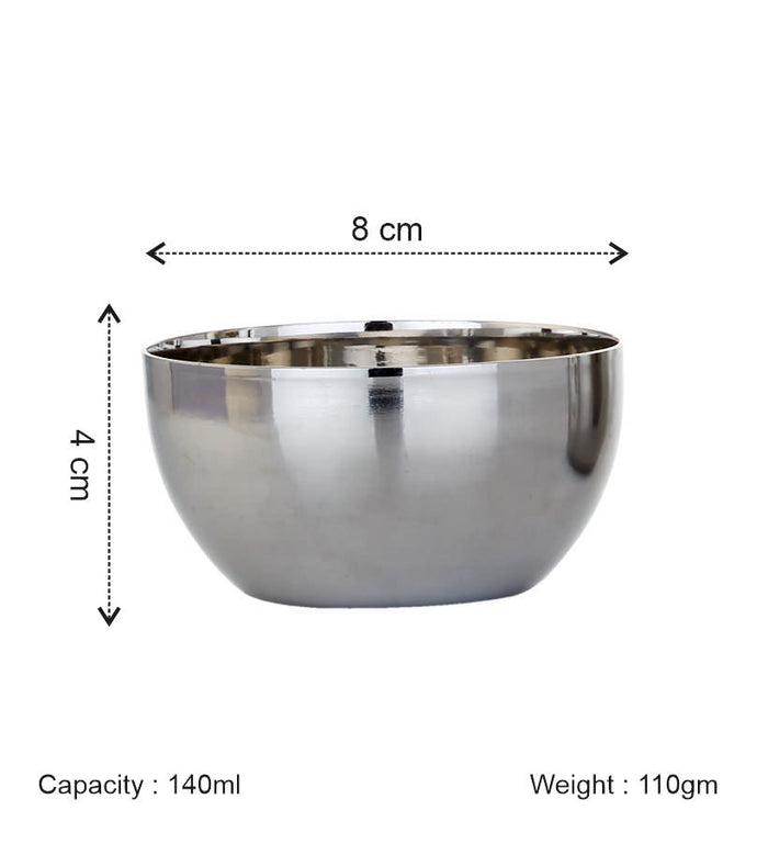 Coconut C32 Laser Vati Set of 6 Stainless Steel Bowls | 140ml Katori Set with Elegant Laser Design | Mirror Finish Serving Bowls for Snacks, Desserts, Curd & Daily Use | Rust Proof & Dishwasher Safe.