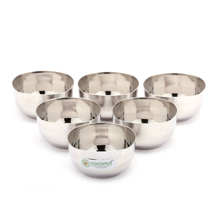 Coconut C4 Square Apple Vati Set of 6 | Stainless Steel Serving Bowls (100ml, 150ml, 200ml, 250ml) | Mirror Finish, Rust-Proof, Food Grade Katori Set for Kitchen & Dining.