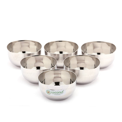 Coconut C4 Square Apple Vati Set of 6 | Stainless Steel Serving Bowls (100ml, 150ml, 200ml, 250ml) | Mirror Finish, Rust-Proof, Food Grade Katori Set for Kitchen & Dining.