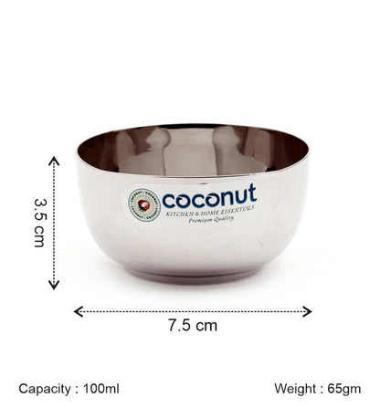 Coconut C4 Square Apple Vati Set of 6 | Stainless Steel Serving Bowls (100ml, 150ml, 200ml, 250ml) | Mirror Finish, Rust-Proof, Food Grade Katori Set for Kitchen & Dining.