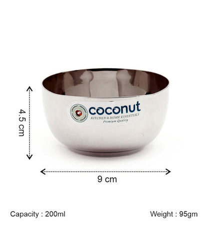 Coconut C4 Square Apple Vati Set of 6 | Stainless Steel Serving Bowls (100ml, 150ml, 200ml, 250ml) | Mirror Finish, Rust-Proof, Food Grade Katori Set for Kitchen & Dining.