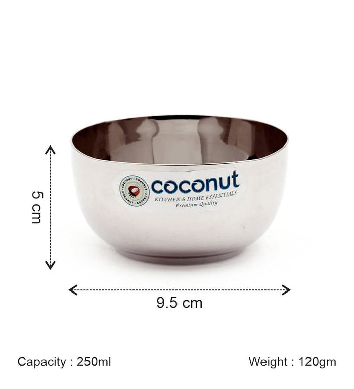 Coconut C4 Square Apple Vati Set of 6 | Stainless Steel Serving Bowls (100ml, 150ml, 200ml, 250ml) | Mirror Finish, Rust-Proof, Food Grade Katori Set for Kitchen & Dining.