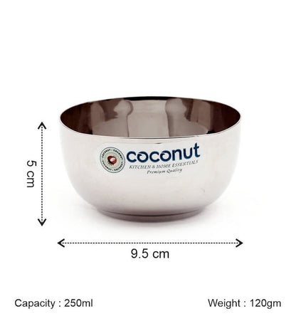 Coconut C4 Square Apple Vati Set of 6 | Stainless Steel Serving Bowls (100ml, 150ml, 200ml, 250ml) | Mirror Finish, Rust-Proof, Food Grade Katori Set for Kitchen & Dining.