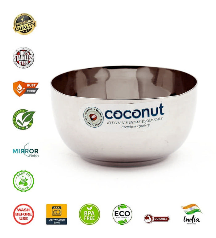 Coconut C4 Square Apple Vati Set of 6 | Stainless Steel Serving Bowls (100ml, 150ml, 200ml, 250ml) | Mirror Finish, Rust-Proof, Food Grade Katori Set for Kitchen & Dining.