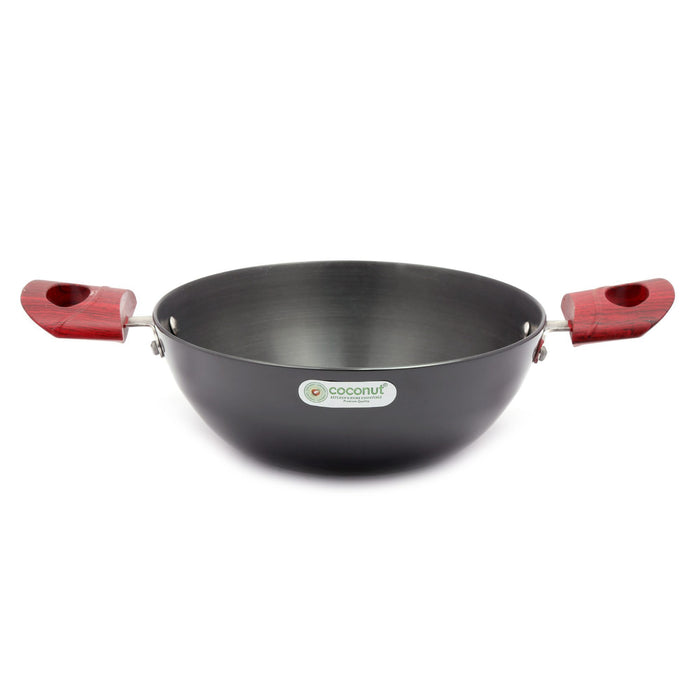 Coconut Hard Anodised Flat Base Kadai -Capacity 2 Litres - 3.25 MM Thickness- Dimension -22Cm