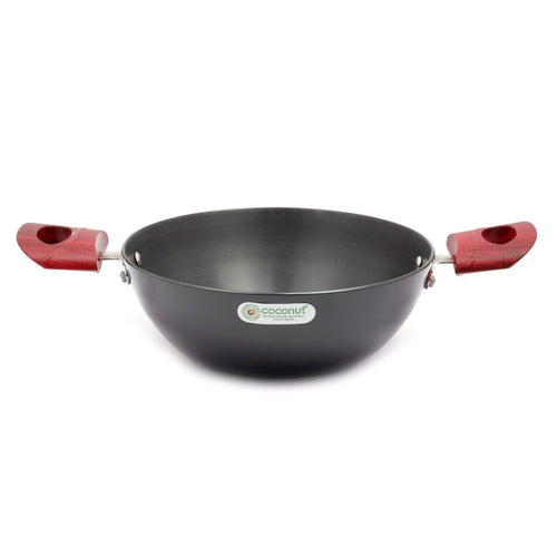 Coconut Hard Anodised Flat Base Kadai -Capacity 2 Litres - 3.25 MM Thickness- Dimension -22Cm
