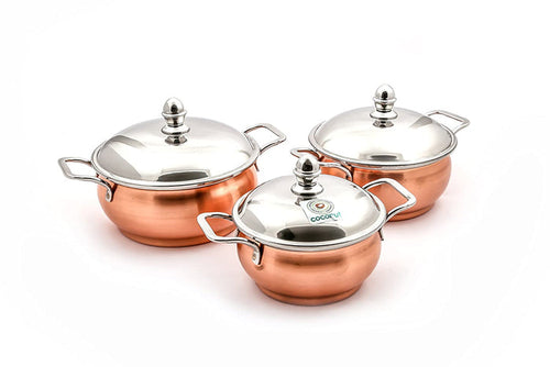 Coconut Minar Copper With SS Lid Handi - Food Grade, Mirror Finish, Heavy Gauge, Serveware, Cookware, Model - Minar Copper SS Lid