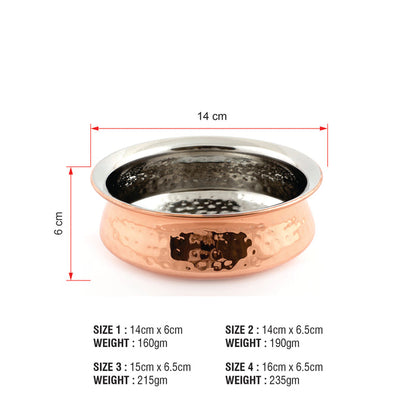 Coconut Siknadar Hammered Steel Copper Handi (Without Handle & Lid) Tableware & Serveware -Set of 4 Units
