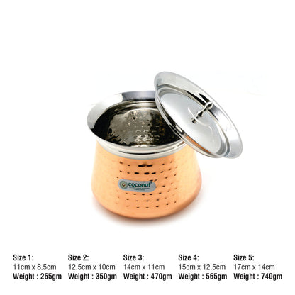 Coconut Stainless Steel - Cookware/ Athens Copper Hammered Handi With Lid-1 Unit