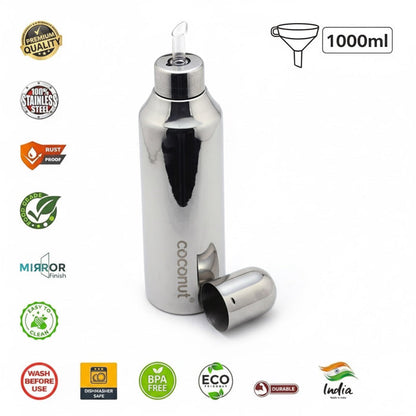 Coconut Stainless Steel - Fortune Oil dispenser | Ideally Used for Oil, Vinegar, Sauces, Liquid | Oil dropper | Oil Container | Oil & Vinegar Bottle | Oil Pourer| Leak-Proof | Kitchen essential | Model - Fortune Oil Dispenser