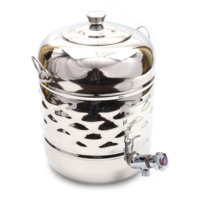 Coconut Stainless Steel Smart Hammered Design Water Pot/Container with Tap - 1 PC (Capacity: 5 litres)