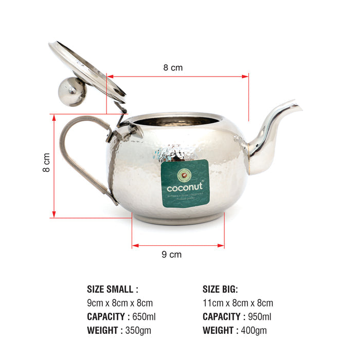 Coconut Stainless Steel - Hammered Tea Pot For Tea, Coffee, Beverages | Must have in any Kitchen | Model - T3 Tea Pot