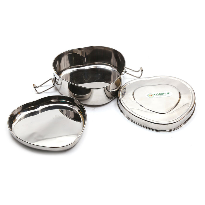 Coconut Stainless Steel - Heart Shape Lunch Box with Plate | Ideally used to carry Meal, Breakfast, lunch, Food | Food Grade, Strong, Heavy Gauge, Long Lasting, Mirror Finish, Tiffin Box | Fridge Box | Dibba | Multipurpose Box |Model - S47 Moments Heart