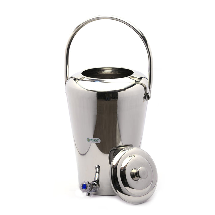 Coconut Stainless Steel - Vertical Water Pot Container with Tap | Capacity 10ltrs | Ideal for storing Water, Juices and Lemonade for Parties | Heavy Gauge | Mirror Finish | Must Have in every Kitchen | Model - W3 Taper Pot