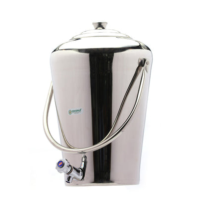 Coconut Stainless Steel - Vertical Water Pot Container with Tap | Capacity 10ltrs | Ideal for storing Water, Juices and Lemonade for Parties | Heavy Gauge | Mirror Finish | Must Have in every Kitchen | Model - W3 Taper Pot