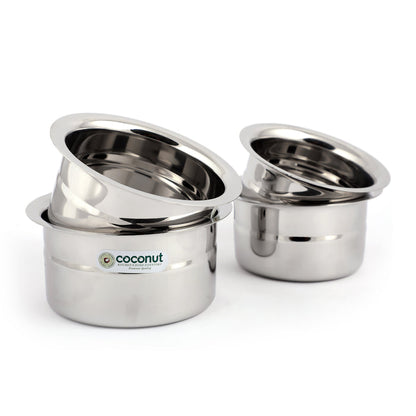 Coconut Stainless Steel Baby Topes Round Bottom - Set of 4, 300ml, 400ml, 500ml & 600ml, Mirror Finish,  Tope / Patila / Pan,  Model - Baby Tope