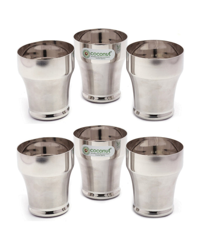 Coconut Stainless Steel Baleno Glasses - Set of 6, Capacity 300ml, Heavy Gauge, Durable, Food Grade, BPA Free, Glasses For Serving Water / Juice / Beverages, Lemonade, Model - A30